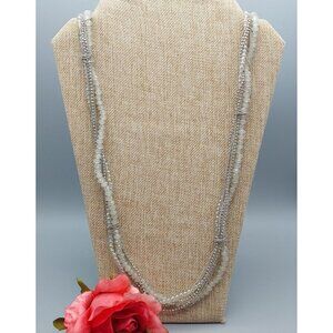 Agatha Silver Tone Chain & Crystal Glass Bead Multi Media Strand Necklace 32"